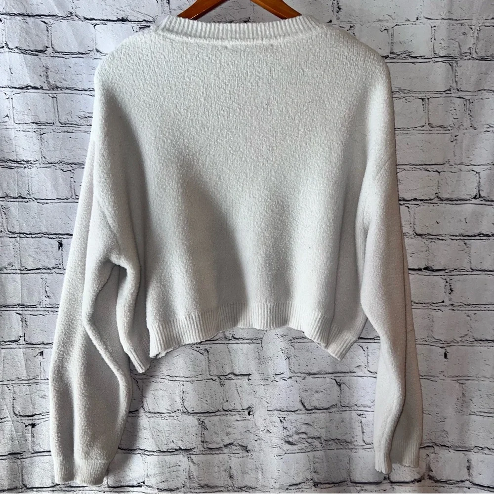 Zara White Long Sleeve Cropped Sweater Size Large - Picture 2 of 4
